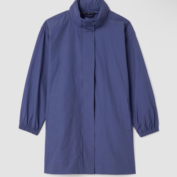 Eileen Fisher Jackets & Blazers - Eileen Fisher light cotton nylon stand collar long coat boxy fit thigh length 1X
